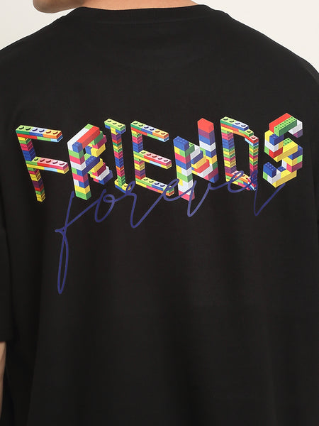 Friends Forever Blue Cursive Oversized T-Shirt