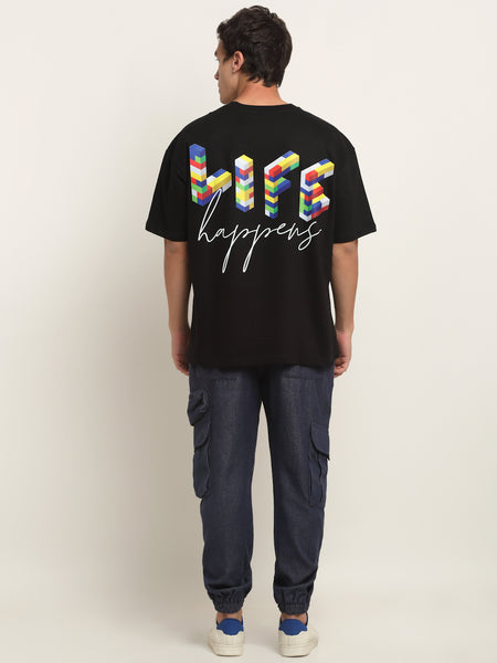 Life Happens Fnb-  Black Oversized T-Shirt