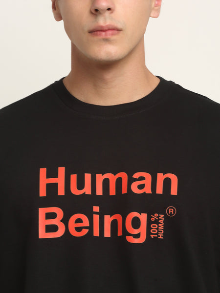 100% Human Being Energised Black Oversized T-Shirt