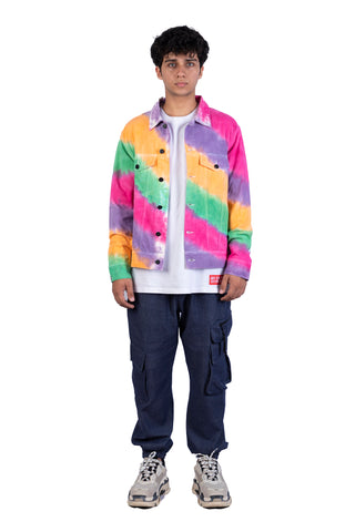 Rainbow Diagonal Stripe Tie Dye Jacket