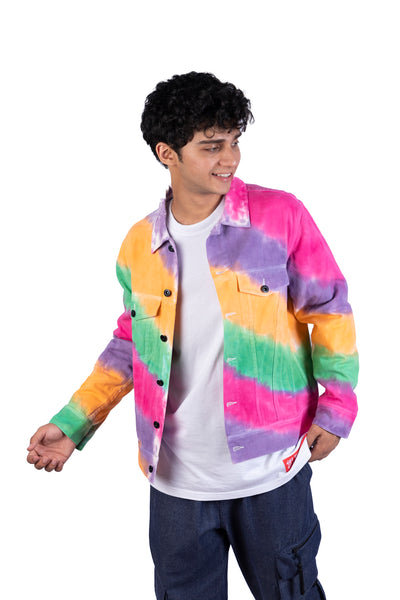Rainbow Diagonal Stripe Tie Dye Jacket